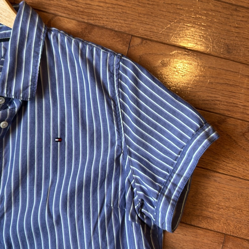 Tommy Hilfiger BLue & White Striped Button-Up Short Sleeve Shirt - Picture 7 of 13